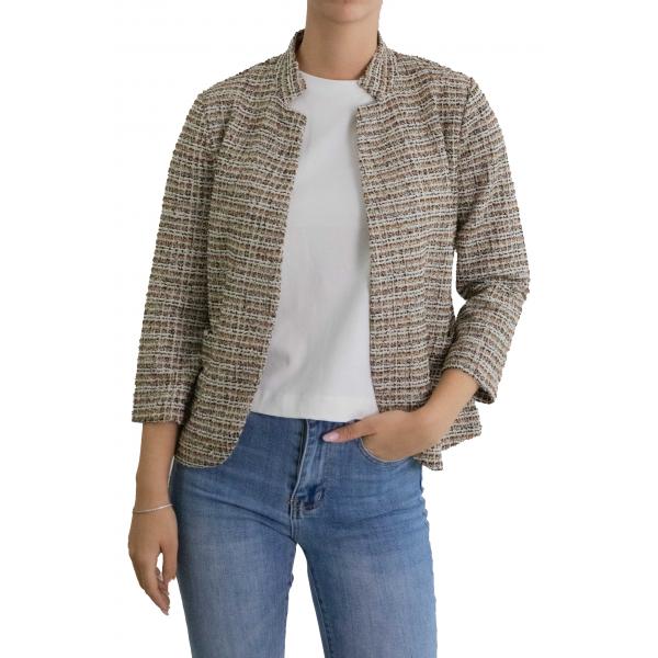 Giacca con collo alla coreana aperta con tasche 